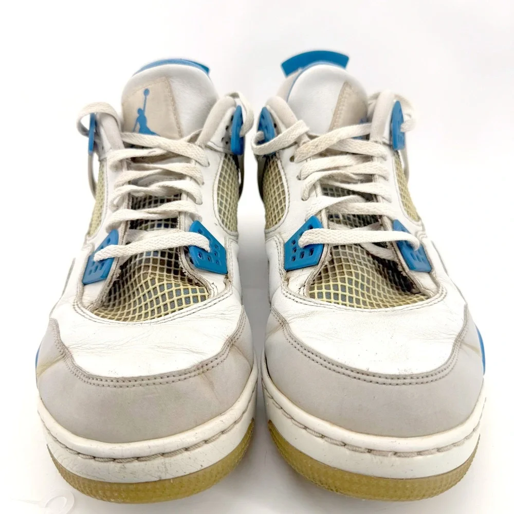 Jordan Air Jordan 4 Retro Mens 13 White Blue Military Blue Leather Golf Gum Sole
